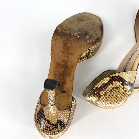 Manolo Blahnik Snakeskin Peep Toe D'Orsay Pumps Size 38 - Picture 8 of 10
